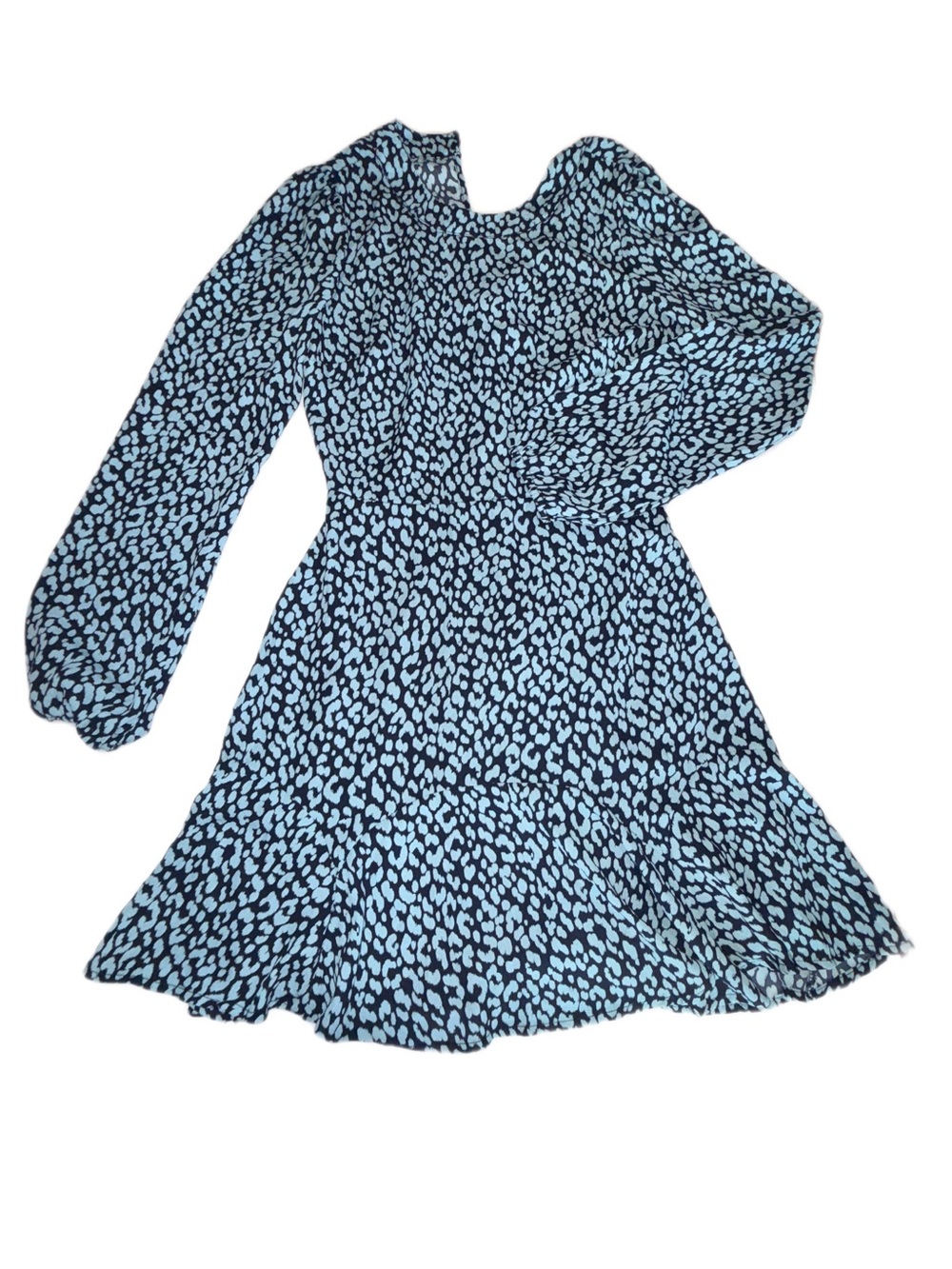 Francesca’s NWT Blue Black Leopard Print Mini Dress XXS Long Sleeve - Picture 4 of 13